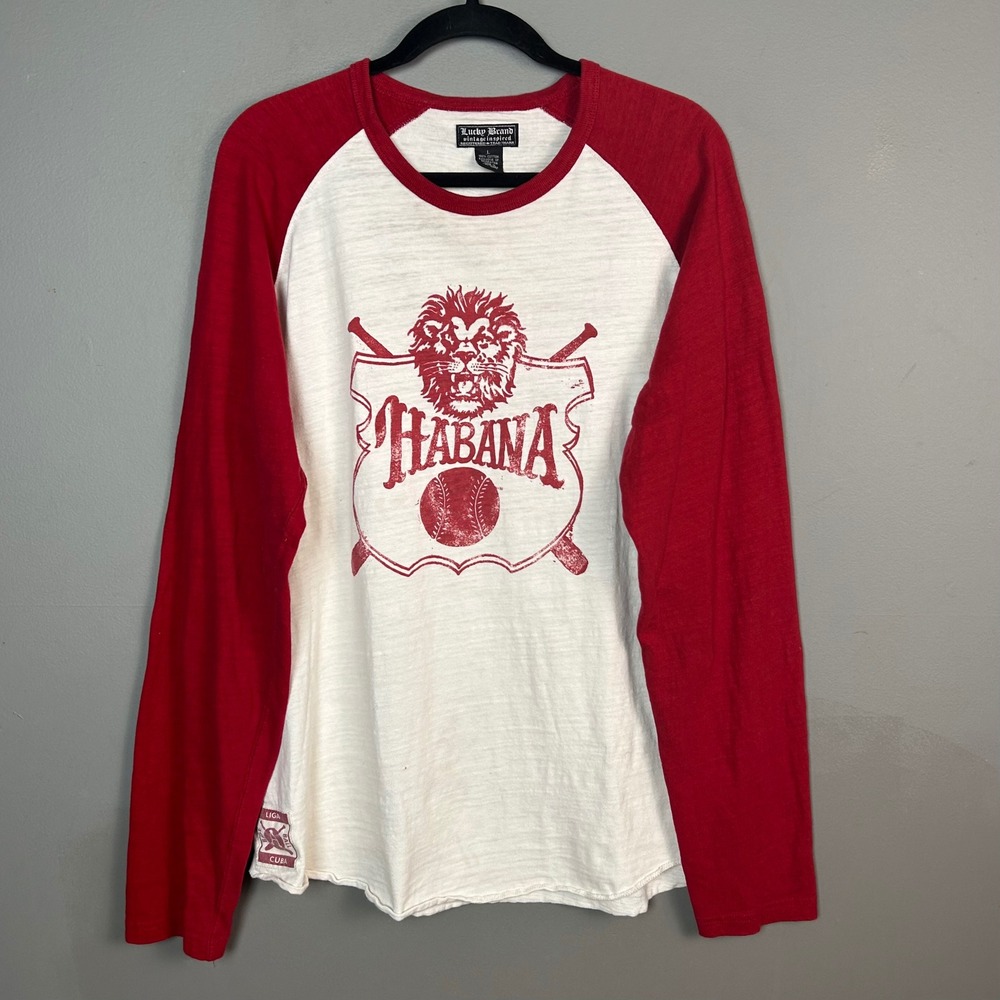 Lucky Brand VTG T-shirt Men's Large Habana Baseball Raglan Graphic Cuba 90s